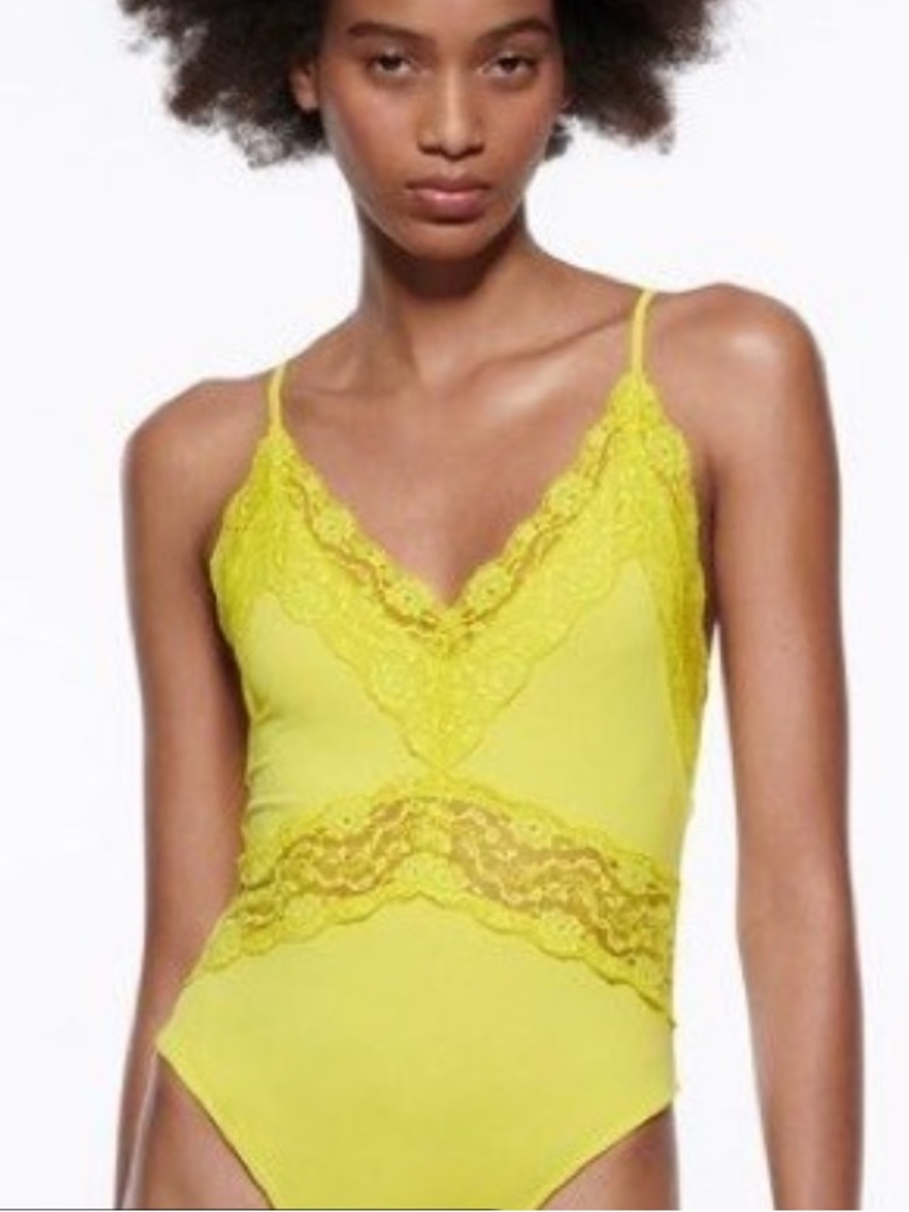 Zara BUNDLE Lace-Trim Surplice Bodysuit in Yellow & White - Picture 2 of 7